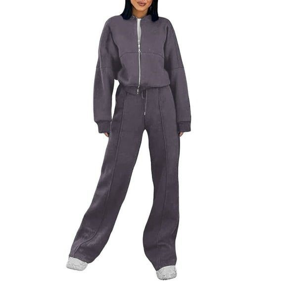 Breezora Women's Zippered Sweatshirt And Pants Set Slim Fit Long Sleeve Two Piece Lounge Outfit M Size Dark Gray