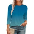 thumbnail image 1 of Breezora Womens 3 4 Sleeve Pleated Tops Round Neck Basic Shirt Loose Fit Casual Blouse 2025 Fashion Comfort Wear XXL Size Blue, 1 of 8
