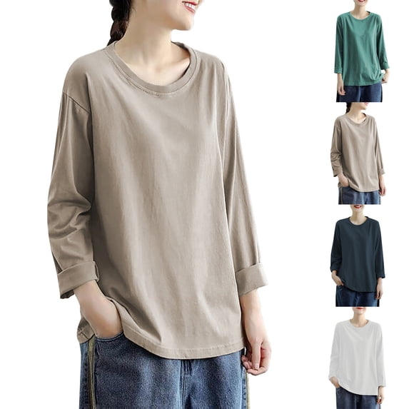 Breezora Womens Casual Long Sleeve Loose T Shirts Large Size Soft Comfort Basic Layering Tops for Women