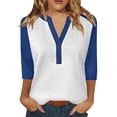 thumbnail image 1 of Breezora Womens Casual Summer Printed 3 4 Sleeve Button Down Blouse Raglan Shirt with Color Block Design XL Size Blue, 1 of 5