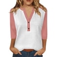 thumbnail image 1 of Breezora Womens Casual Summer Printed 3 4 Sleeve Button Down Blouse Raglan Shirt with Color Block Design XXL Size Pink, 1 of 5