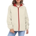 thumbnail image 1 of Breezora Womens Color Block Wind Resistant Lightweight Jacket Water Repellent Utility Anorak Jacket L Size Beige, 1 of 9