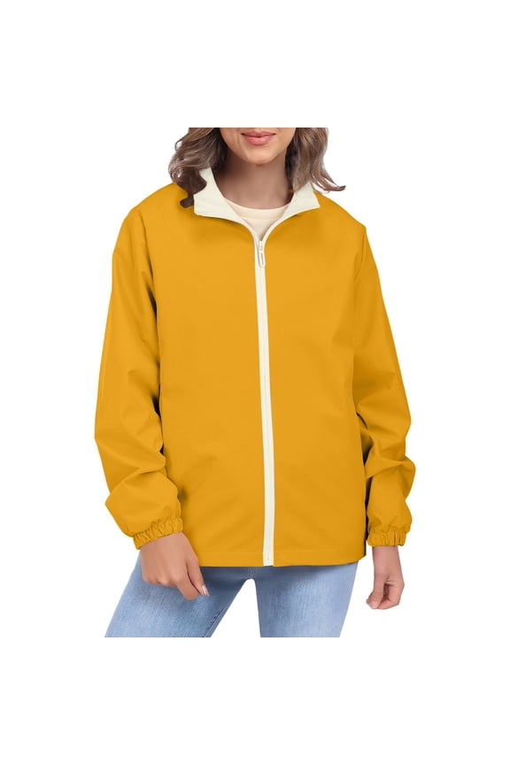 Womens Color Block Wind Resistant Lightweight Jacket Water Repellent Utility Anorak Jacket XXL Size Yellow