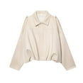 thumbnail image 1 of Breezora Womens Cropped Faux Suede Motorcycle Jacket Notched Lapel Long Sleeve Y2K Style Zip Front Outerwear Coat L Size Beige, 1 of 6