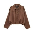 thumbnail image 1 of Breezora Womens Cropped Faux Suede Motorcycle Jacket Notched Lapel Long Sleeve Y2K Style Zip Front Outerwear Coat S Size Brown, 1 of 6