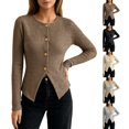 thumbnail image 1 of Breezora Womens Fall Slim Button Up Long Sleeve Cropped Ribbed Cardigan Sweater Work Chic Top, 1 of 5