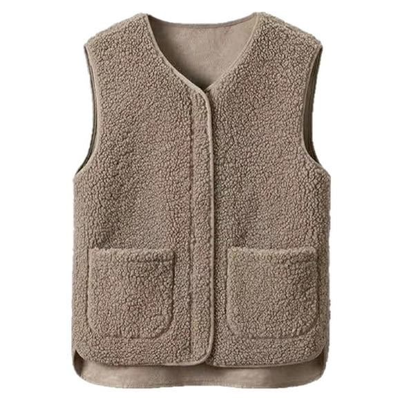 Breezora Womens Fleece Lined Zip Up Vest With Pockets Winter Warm Casual Cotton Puffer Gilet XXXXXXL Size Brown