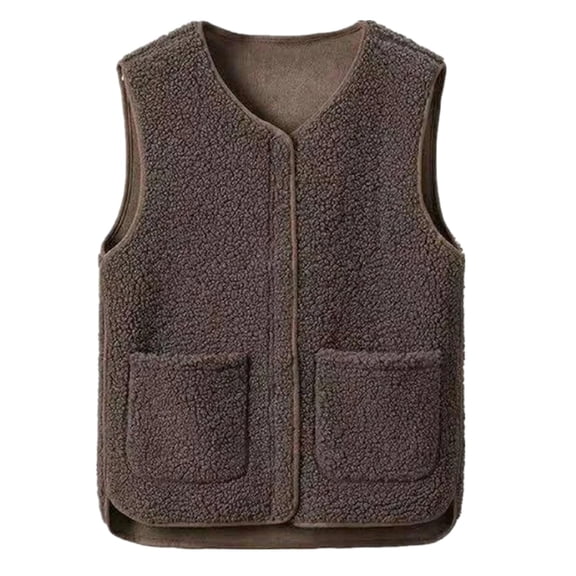 Breezora Womens Fleece Lined Zip Up Vest With Pockets Winter Warm Casual Cotton Puffer Gilet XXXXXXL Size Coffee