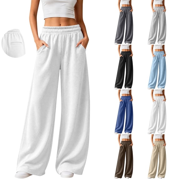 Breezora Womens High Waist Wide Leg Sports Pants Loose Fit Athletic Trousers with Pockets for Yoga Gym Running Workout Casual