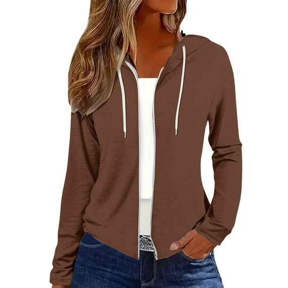 Breezora Womens Lightweight Zip Up Hoodie 2025 Trendy Fall Outerwear Long Sleeve Casual Sweatshirt with Adjustable Drawstring S Size Coffee
