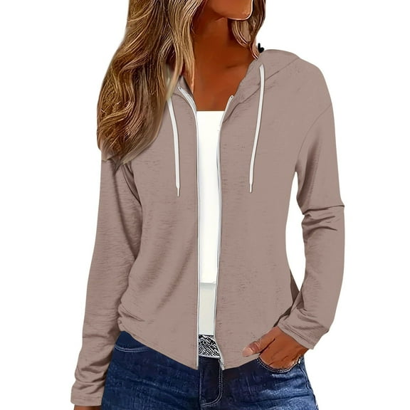 Breezora Womens Lightweight Zip Up Hoodie 2025 Trendy Fall Outerwear Long Sleeve Casual Sweatshirt with Adjustable Drawstring XXXXXL Size Light Pink