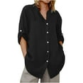 thumbnail image 1 of Breezora Womens Long Sleeve Linen Shirt Button Down Collared Blouse Relaxed Fit Breathable Comfortable Work Casual Wear L Size Black, 1 of 8