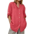 thumbnail image 1 of Breezora Womens Long Sleeve Linen Shirt Button Down Collared Blouse Relaxed Fit Breathable Comfortable Work Casual Wear L Size Watermelon Red, 1 of 8