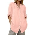 thumbnail image 1 of Breezora Womens Long Sleeve Linen Shirt Button Down Collared Blouse Relaxed Fit Breathable Comfortable Work Casual Wear XL Size Rose Gold, 1 of 6