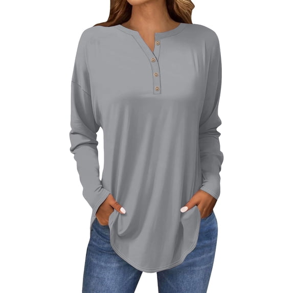 Breezora Womens Long Sleeve V Neck Button Down Shirt with Dropped ...