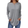 thumbnail image 1 of Breezora Womens Long Sleeve V Neck Button Down Shirt with Dropped Shoulder and Rounded Hem M Size Grey, 1 of 4