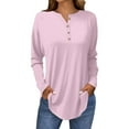 thumbnail image 1 of Breezora Womens Long Sleeve V Neck Button Down Shirt with Dropped Shoulder and Rounded Hem M Size Pink, 1 of 5