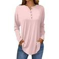 thumbnail image 1 of Breezora Womens Long Sleeve V Neck Button Down Shirt with Dropped Shoulder and Rounded Hem S Size Light Pink, 1 of 5
