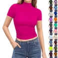 thumbnail image 1 of Breezora Womens Mock Turtle Neck Short Sleeve Slim Fit Ribbed Knit Tops Casual Summer Lightweight Breathable for Daily, 1 of 6
