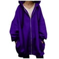 thumbnail image 1 of Breezora Womens Oversized Full Zip Hoodie Long Sleeve Loose Warm Sweatshirt Fall Winter Pullover With Pockets XXXXL Size Purple, 1 of 9