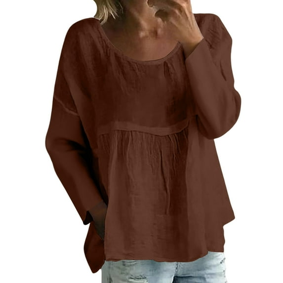 Breezora Womens Oversized Long Sleeve T Shirt New Solid Color Casual Comfort Loose Fit Top L Size Brown