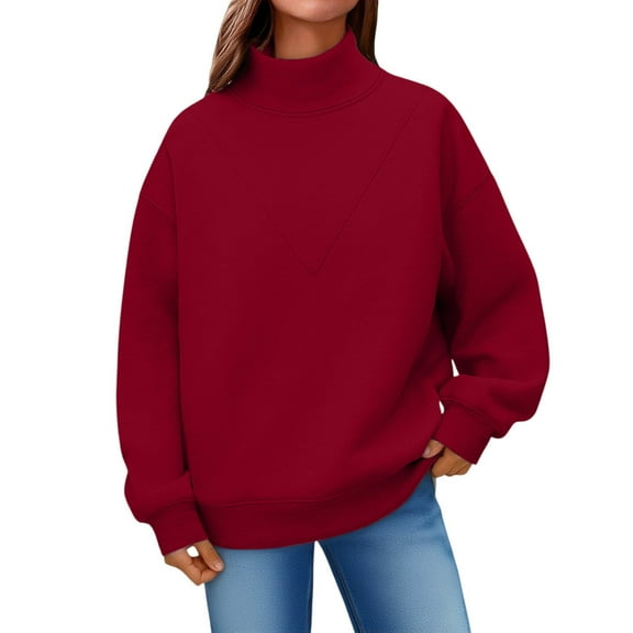 Breezora Womens Oversized Mock Neck Sweatshirt Long Sleeve Pullover Top 2025 Fall Collection Casual Comfort Wear L Size Red