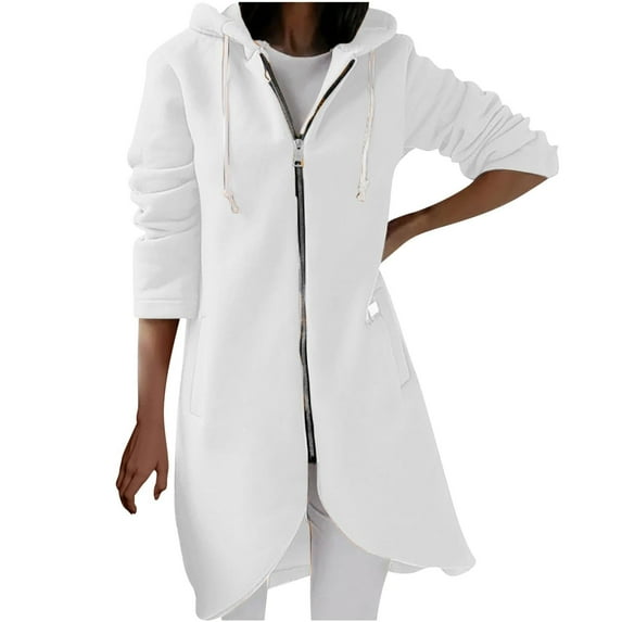 Breezora Womens Oversized Zip Up Hoodie Long Sleeve Loose Fit Cardigan Jacket Cozy Fleece Lined Sweatshirt With Side Pockets L Size White