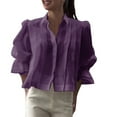 thumbnail image 1 of Breezora Womens Puff Sleeve Blouse Relaxed Fit Button Down Top Breathable Linen Blend Shirt with Elegant Lapel Collar Design M Size Dark Purple, 1 of 7