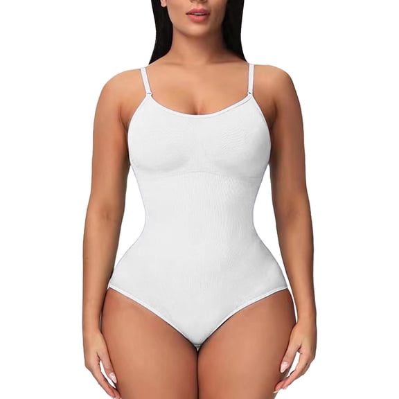 Breezora Womens Seamless Shapewear Bodysuit Tummy Control Thong for Smooth Look Under Clothes L Size White