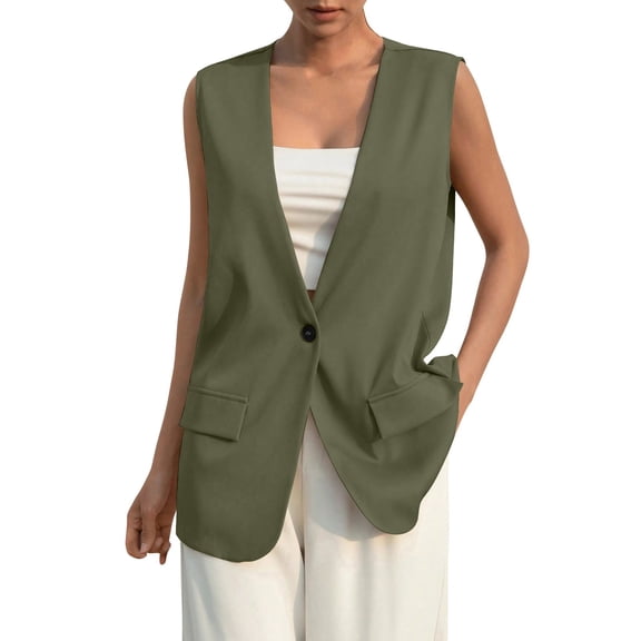 Breezora Womens Sleeveless Waistcoat Slim Fit Elegant Layering Piece for Office Casual Wear L Size Green