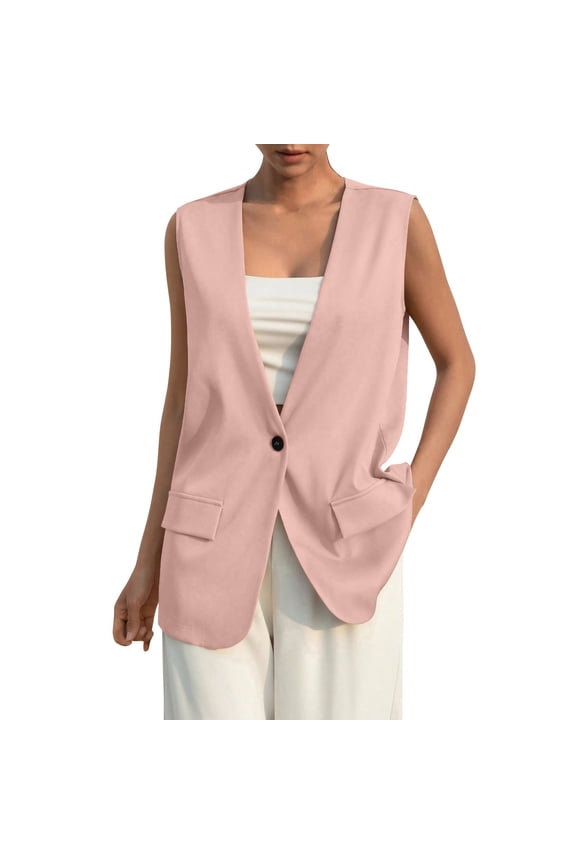 Womens Sleeveless Waistcoat Slim Fit Elegant Layering Piece for Office Casual Wear XXL Size Pink