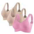 thumbnail image 1 of Breezora Womens Supportive Wireless Bras 3 Pack Ribbed Fabric Adjustable Bands Breathable Comfort Wear L Size Pink, 1 of 8