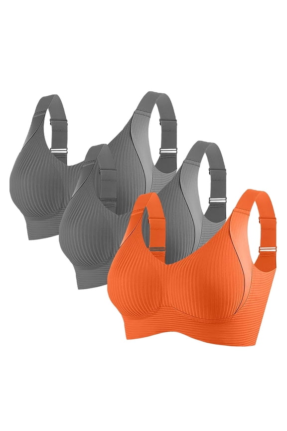 Womens Supportive Wireless Bras 3 Pack Ribbed Fabric Adjustable Bands Breathable Comfort Wear M Size Brick Red