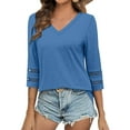 thumbnail image 1 of Breezora Womens V Neck 3 4 Sleeve Tee Casual Solid Color Loose Fit Short Sleeve Top Breathable Daily Wear XXXL Size Blue, 1 of 8