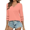 thumbnail image 1 of Breezora Womens V Neck 3 4 Sleeve Tee Casual Solid Color Loose Fit Short Sleeve Top Breathable Daily Wear XXXL Size Pink, 1 of 8