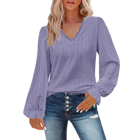 Breezora Womens V Neck Blouse with Delicate Sleeve Detail Elegant Pleated Accents Soft Flowy Fabric Breathable Comfort Wear Versatile Layering Top S Size Purple