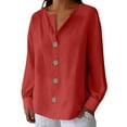 thumbnail image 1 of Breezora Womens V Neck Button Down Blouse Loose Fit Long Sleeve Shirt Top for Fall 2025 Casual Style XXL Size Watermelon Red, 1 of 6