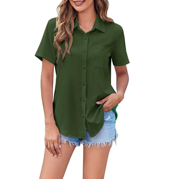 Breezora Womens V Neck Short Sleeve Blouse Relaxed Fit Casual Work Shirt Breathable Comfortable Summer Office Tops M Size Green