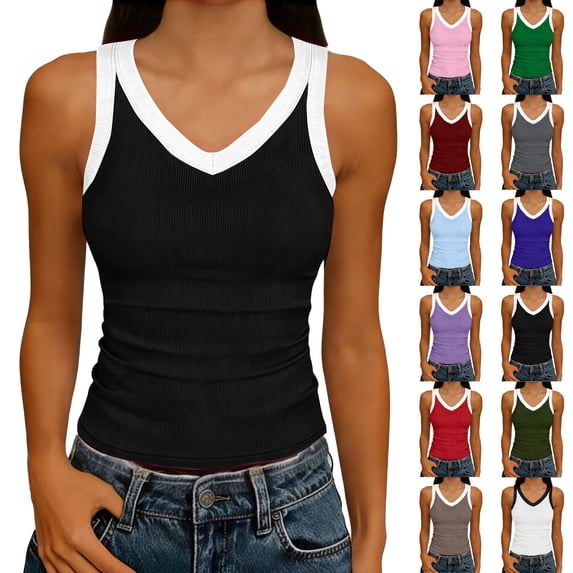 Breezora Womens V Neck Tank Tops - Sleeveless Ribbed Knit Camisole with Slim Fit, Lightweight Summer Layering Tops for Casual Outfits