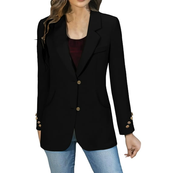 Breezora Womens Vintage British Style Single Breasted Blazer Long Sleeve Loose Fit Casual Elegant Jacket L Size Black