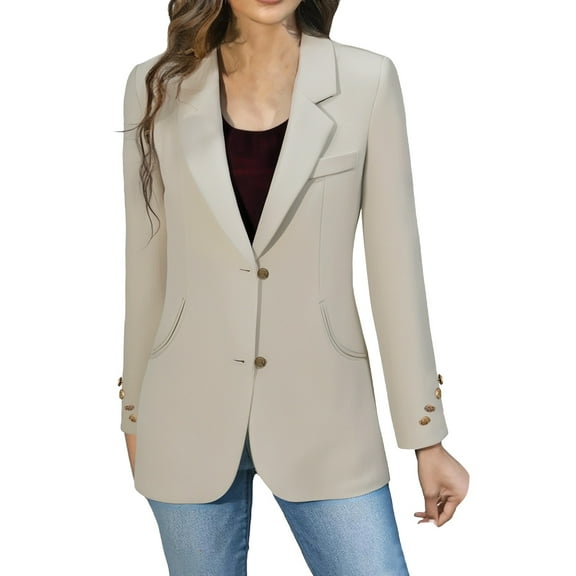 Breezora Womens Vintage British Style Single Breasted Blazer Long Sleeve Loose Fit Casual Elegant Jacket L Size White