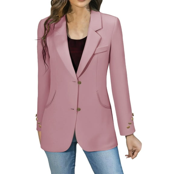 Breezora Womens Vintage British Style Single Breasted Blazer Long Sleeve Loose Fit Casual Elegant Jacket S Size Pink