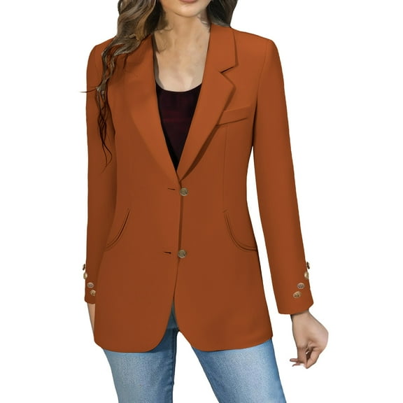 Breezora Womens Vintage British Style Single Breasted Blazer Long Sleeve Loose Fit Casual Elegant Jacket XL Size Orange