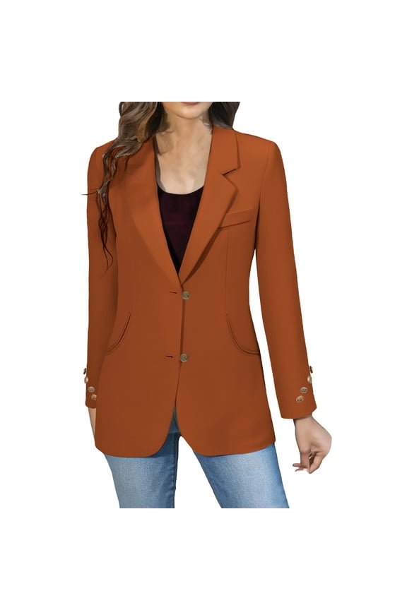 Womens Vintage British Style Single Breasted Blazer Long Sleeve Loose Fit Casual Elegant Jacket XL Size Orange