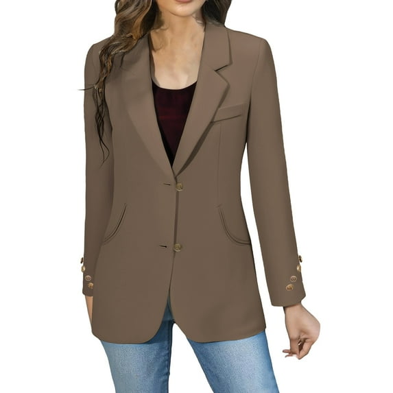 Breezora Womens Vintage British Style Single Breasted Blazer Long Sleeve Loose Fit Casual Elegant Jacket XXL Size Brown