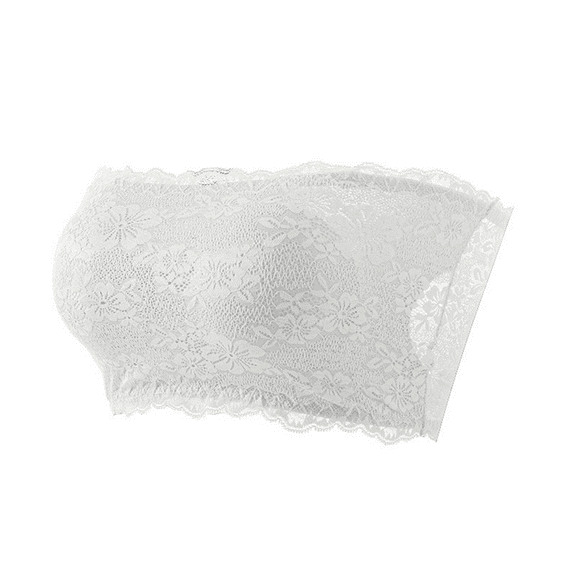 Breezora Womens Wireless Lace Bralette Strapless Seamless Tube Top Comfortable Lightly Lined Underwear S Size White