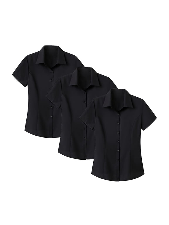 Wrinkle Free Women's Professional Short Sleeve Shirt Formal Office Wear Interview Attire Easy Care Business Blouse L Size
