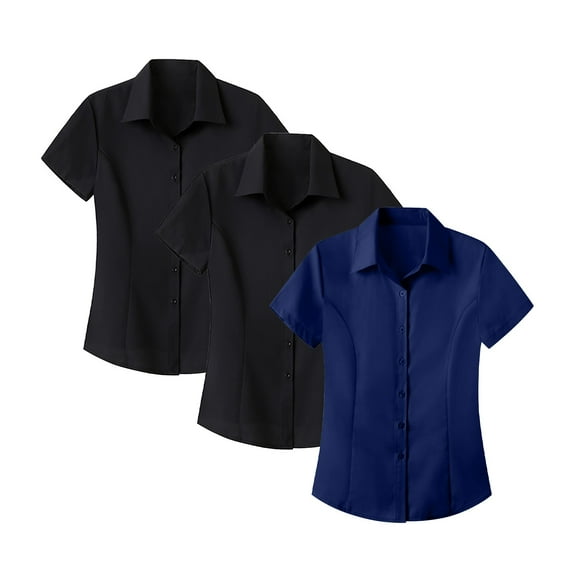 Breezora Wrinkle Free Women's Professional Short Sleeve Shirt Formal Office Wear Interview Attire Easy Care Business Blouse XXL Size