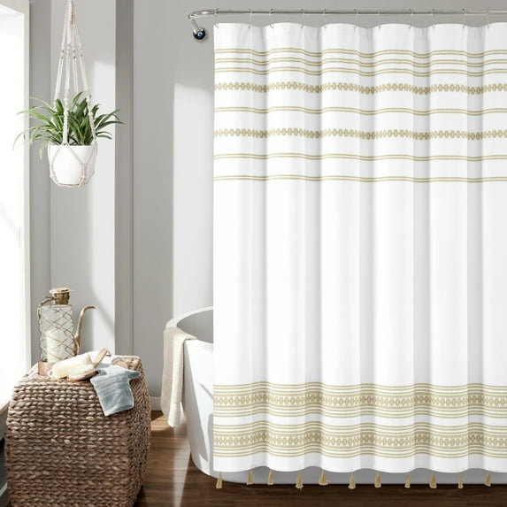 Breezy Chic Tassel Jacquard Eco-Friendly Recycled Cotton Shower Curtain Neutral Single 72X72