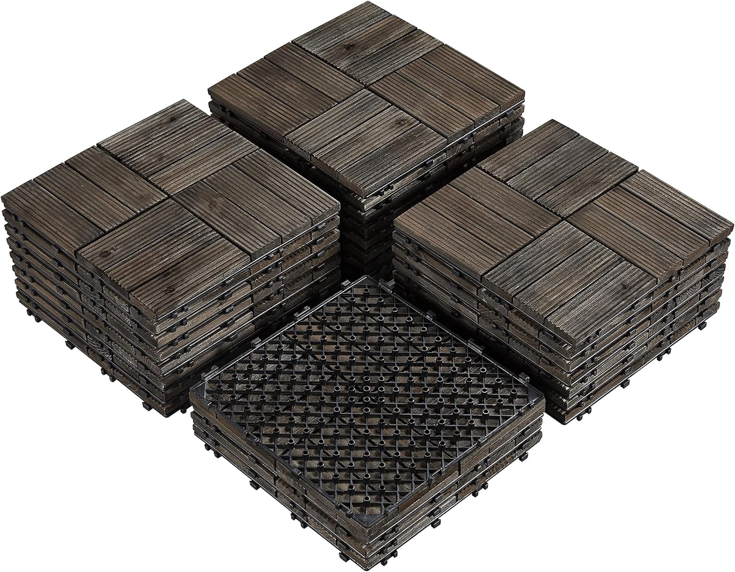 Breezy Living 27PCS 12 x 12in Patio Tiles Solid Wood Deck Interlocking ...